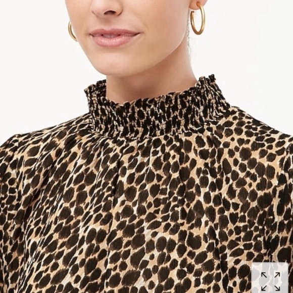 J. Crew Factory Leopard Smocked Neck Long Sleeve Top - Medium - Picture 4 of 15